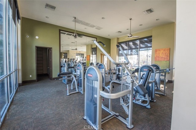 gym featuring ceiling fan