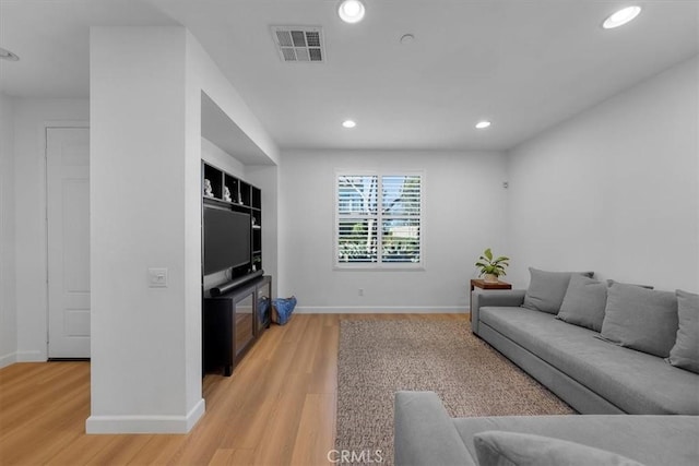 living room with light wood-type flooring