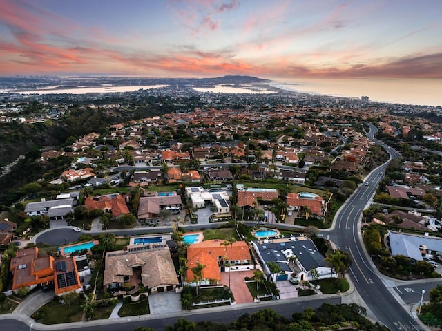 view of aerial view at dusk