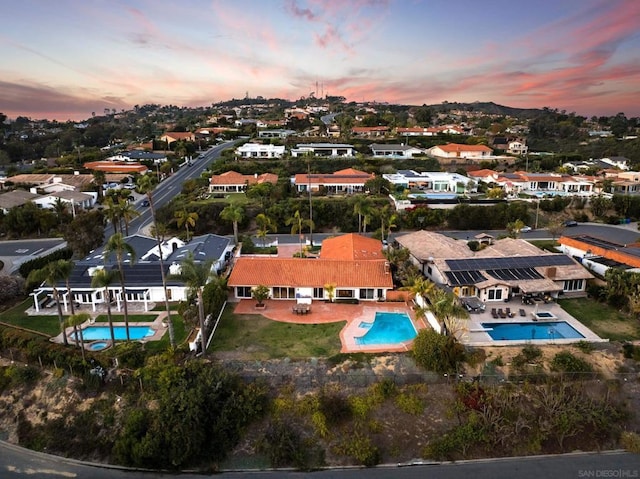 view of aerial view at dusk