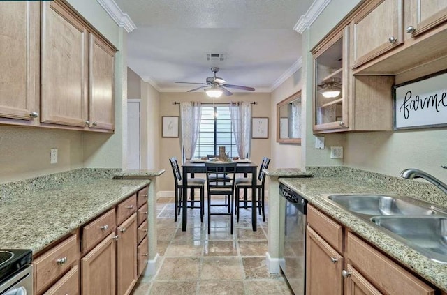 kitchen featuring sink, crown molding, and stainless steel appliances