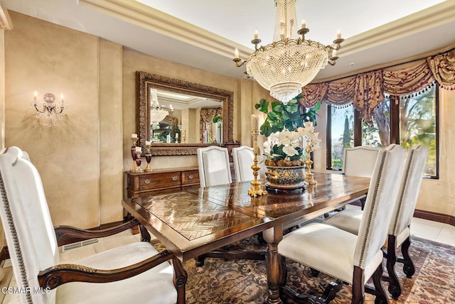 dining room with a notable chandelier