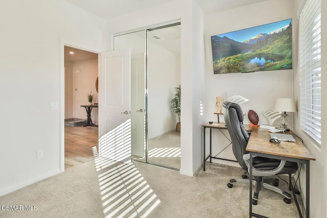 view of carpeted home office