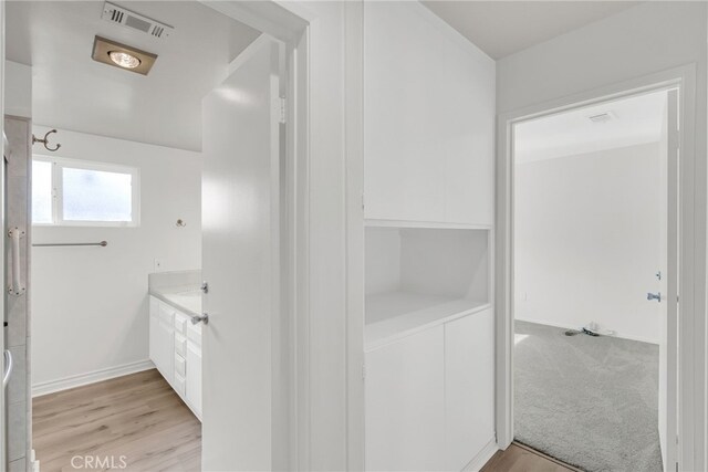 bathroom featuring vanity and wood-type flooring