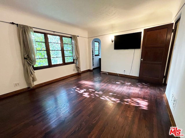 spare room with dark wood-type flooring