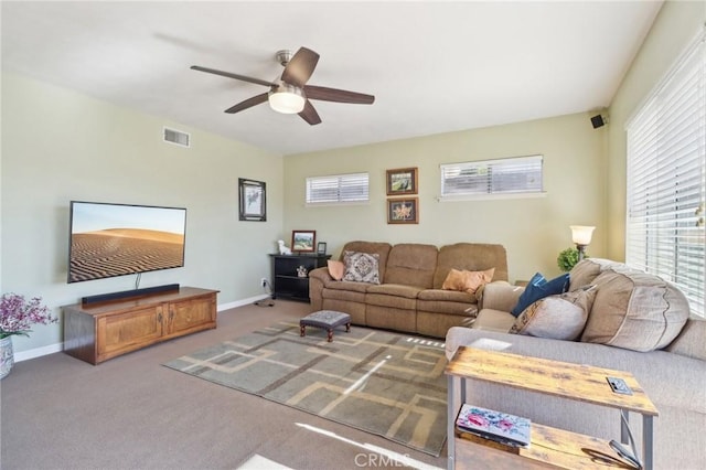 2106 Latham St, Simi Valley, CA 93065 - living room with ceiling fan, carpet flooring, and baseboards