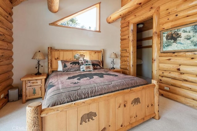 bedroom featuring light carpet