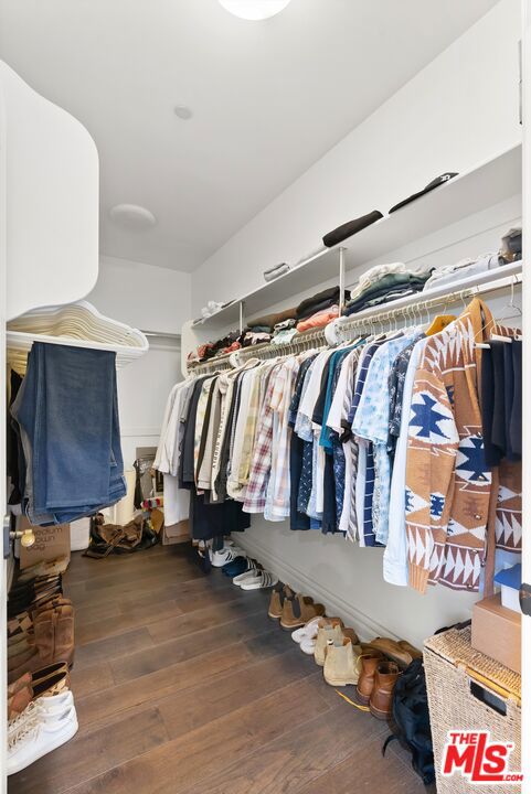 walk in closet featuring dark hardwood / wood-style floors