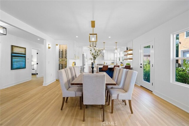 dining area with light hardwood / wood-style flooring