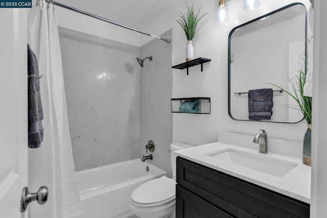 full bathroom featuring vanity, toilet, and shower / tub combo with curtain