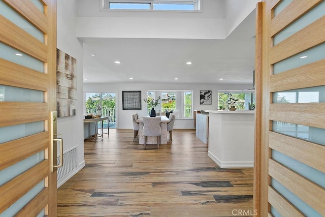 foyer with dark wood-type flooring