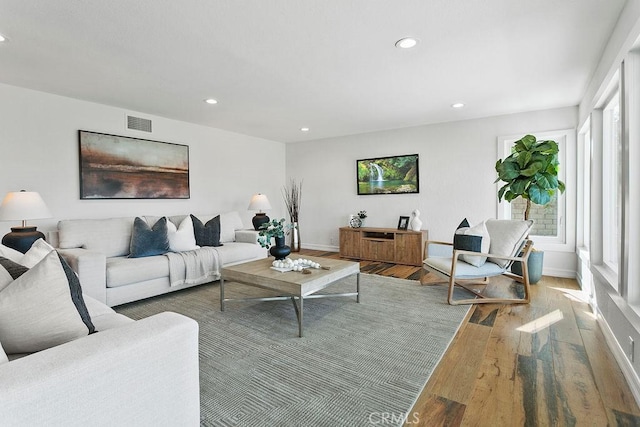 living room with wood-type flooring