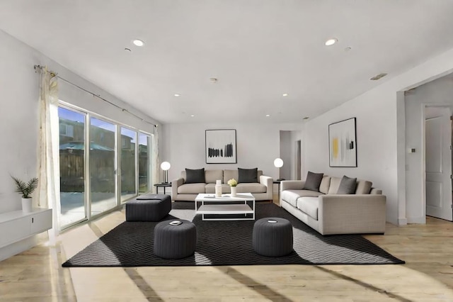 living room with light hardwood / wood-style flooring