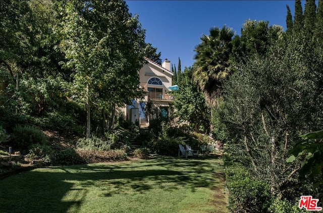 view of yard featuring a balcony