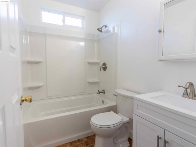 full bathroom featuring toilet, vanity, and bathing tub / shower combination