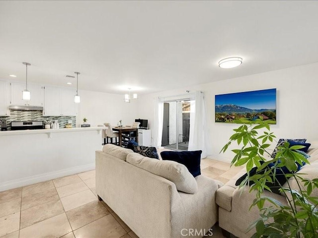 living room with light tile patterned floors