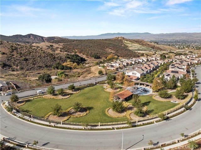 drone / aerial view with a mountain view