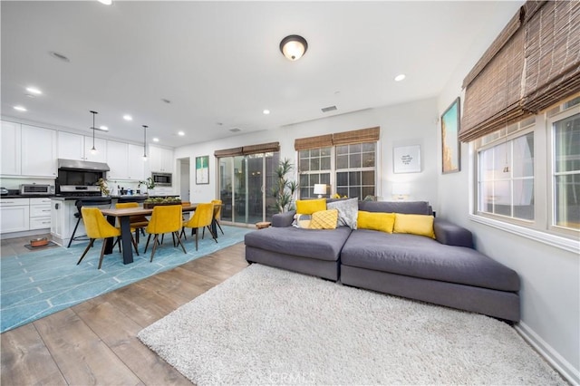 living room with light hardwood / wood-style floors