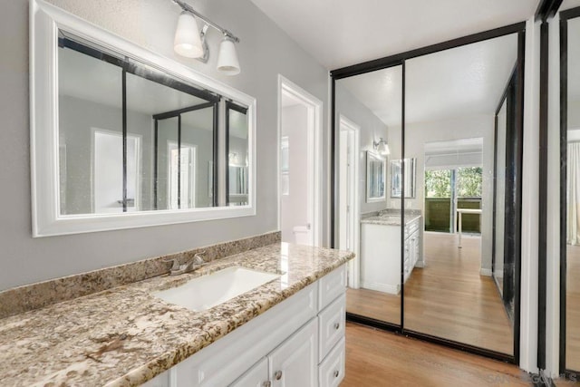 bathroom featuring vanity and hardwood / wood-style floors