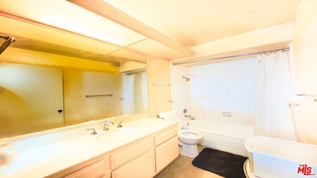 full bathroom featuring toilet, vanity, and shower / tub combo