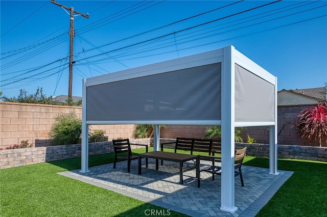 exterior space featuring a patio area and a yard