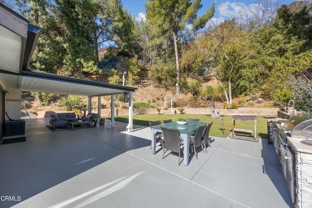 view of patio with outdoor lounge area and an outdoor kitchen