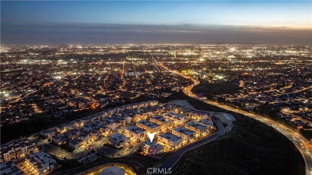 view of aerial view at dusk