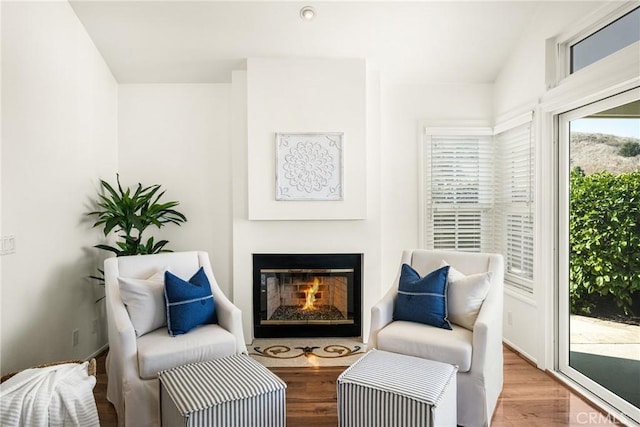 sitting room with hardwood / wood-style flooring