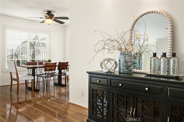 interior space featuring ceiling fan and hardwood / wood-style floors