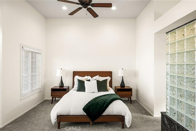 bedroom with carpet flooring and ceiling fan