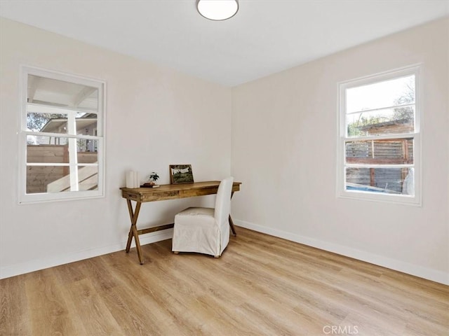 office space featuring light wood finished floors and baseboards