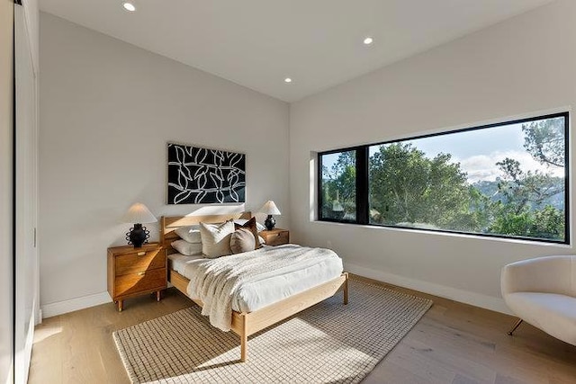 bedroom with light hardwood / wood-style flooring