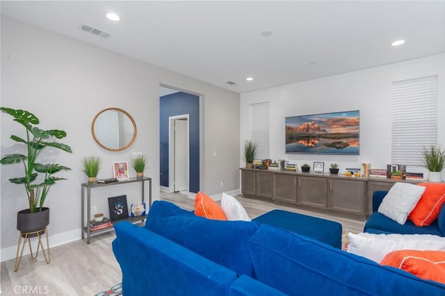 living room with light wood-type flooring