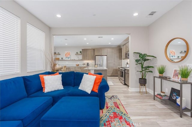 living room with light wood-type flooring