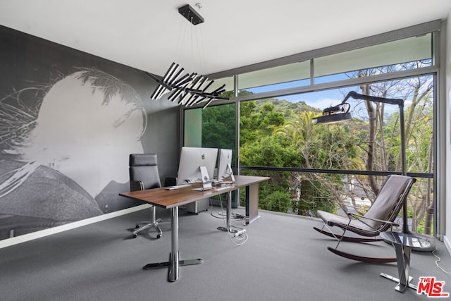 home office featuring floor to ceiling windows