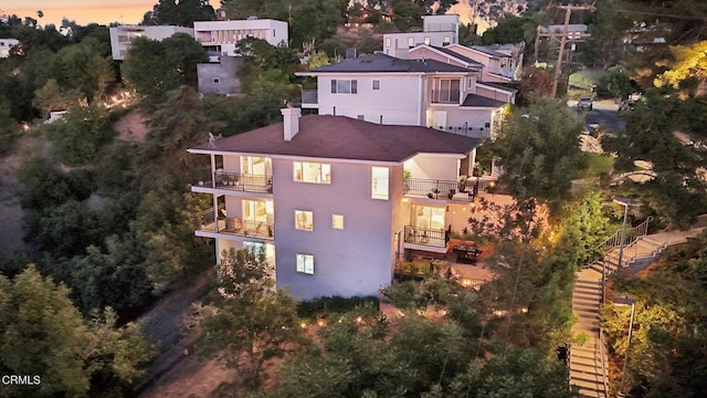 view of aerial view at dusk