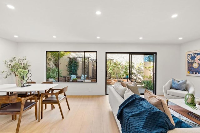 living room with light hardwood / wood-style flooring