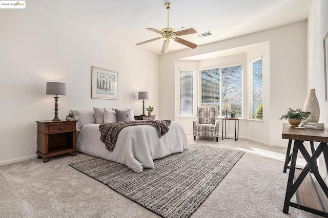 bedroom with carpet flooring and ceiling fan