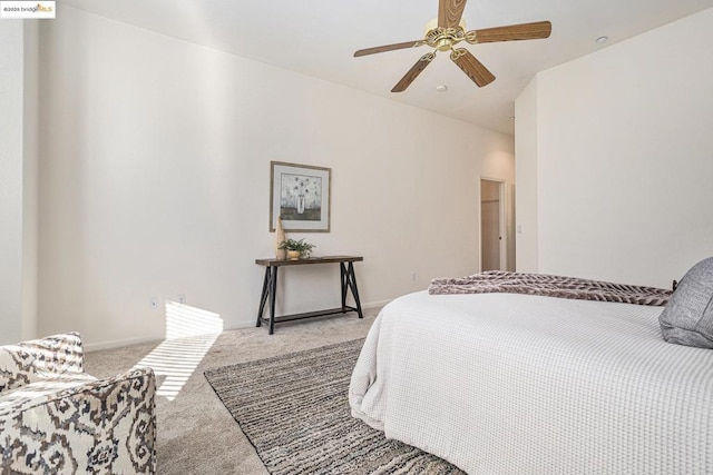 bedroom featuring ceiling fan and carpet flooring