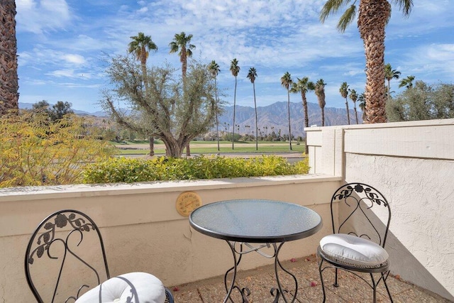 view of patio featuring a mountain view