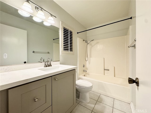 full bathroom featuring vanity, toilet, shower / bath combination, and tile patterned flooring