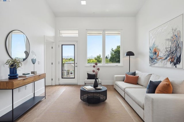 living room with light hardwood / wood-style floors