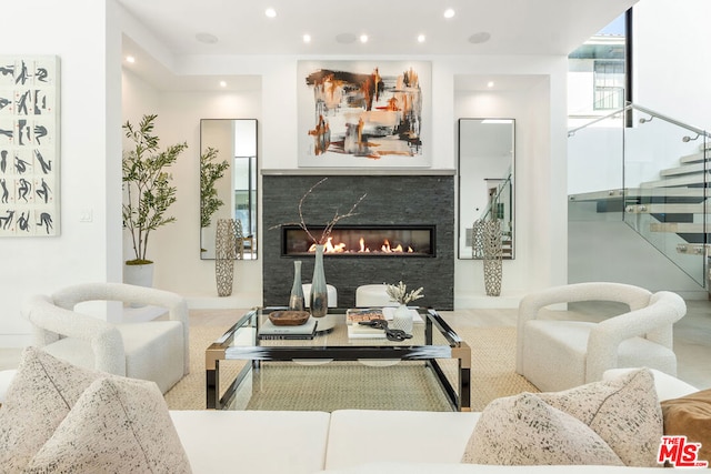 living room with a wall of windows