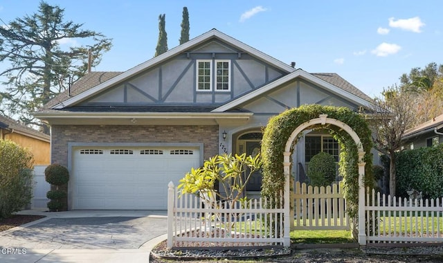 tudor house with a garage