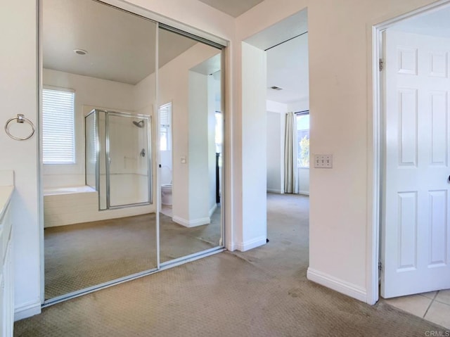 full bathroom with vanity, toilet, and shower with separate bathtub