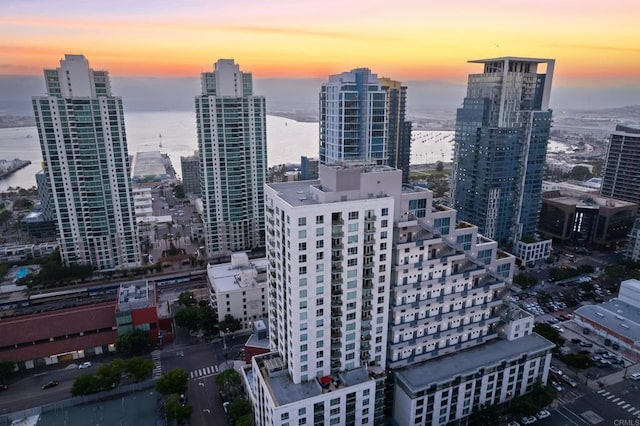 property's view of city featuring a water view