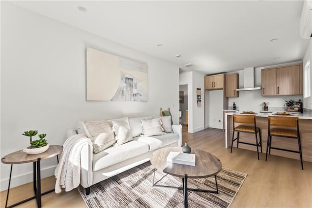 living room with light hardwood / wood-style flooring