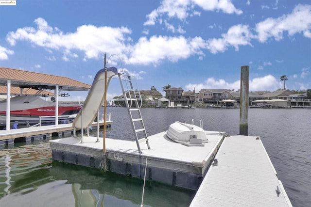 dock area with a water view