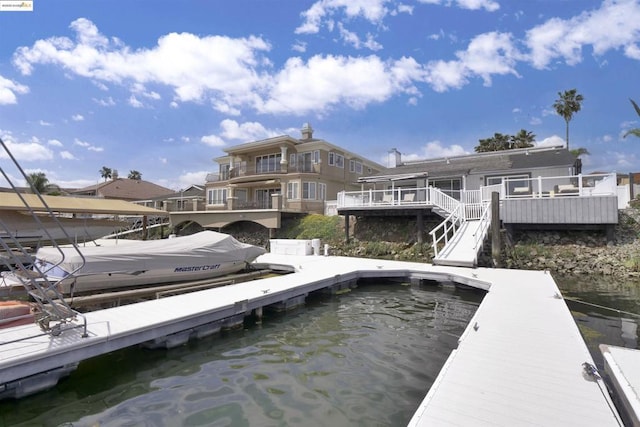 view of dock with a water view