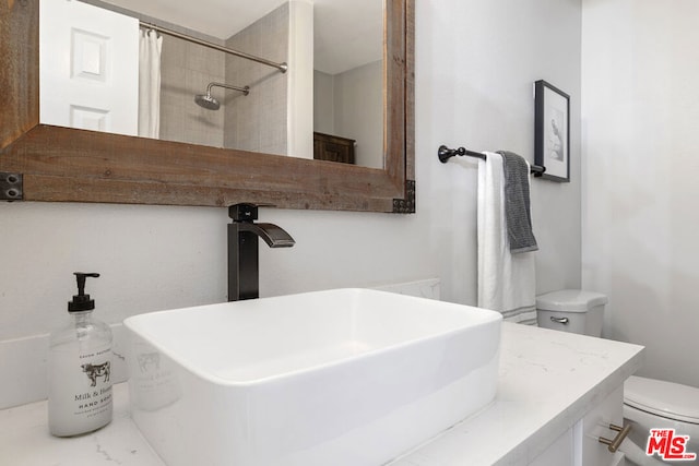 bathroom featuring sink, toilet, and a shower with shower curtain